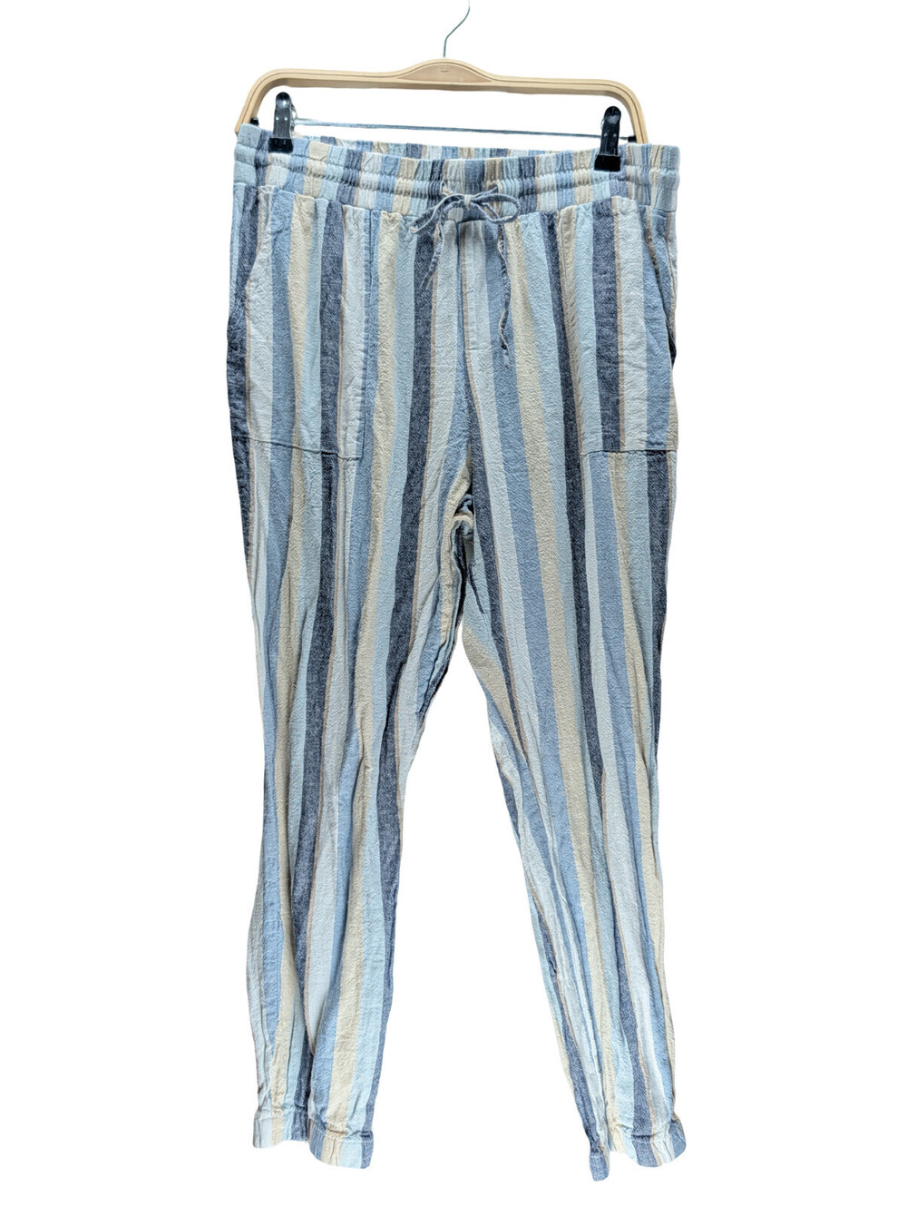 It’s Pants Women Drawstring Pull On Striped Blue Tan White